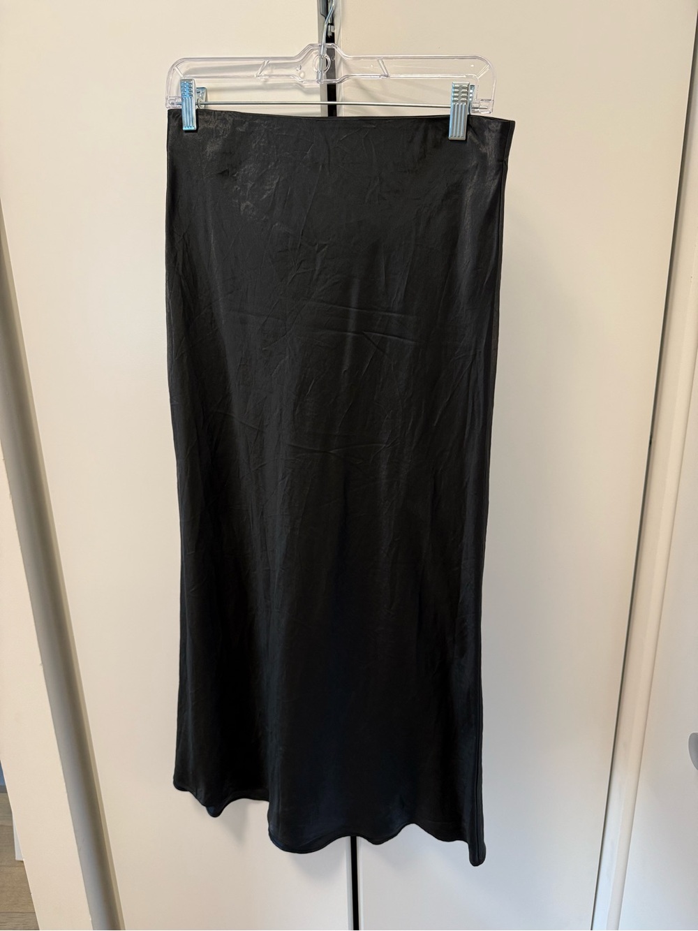 Aritzia Black Satin Midi Slip Skirt
